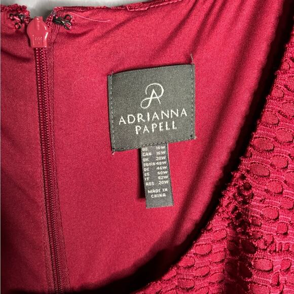 Adrianna Papell Red Textured Short Sleeve A Line Dress Scoop Neck Size 16W - Picture 4 of 8